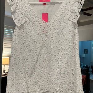Lilly Pulitzer White Eyelet Blouse with Ruffles